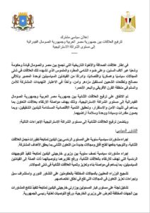 إعلان سياسي مشترك لترفيع العلاقات بين جمهورية مصر العربية وجمهورية الصومال الفيدرالية إلى مستوى الشراكة الاستراتيجية