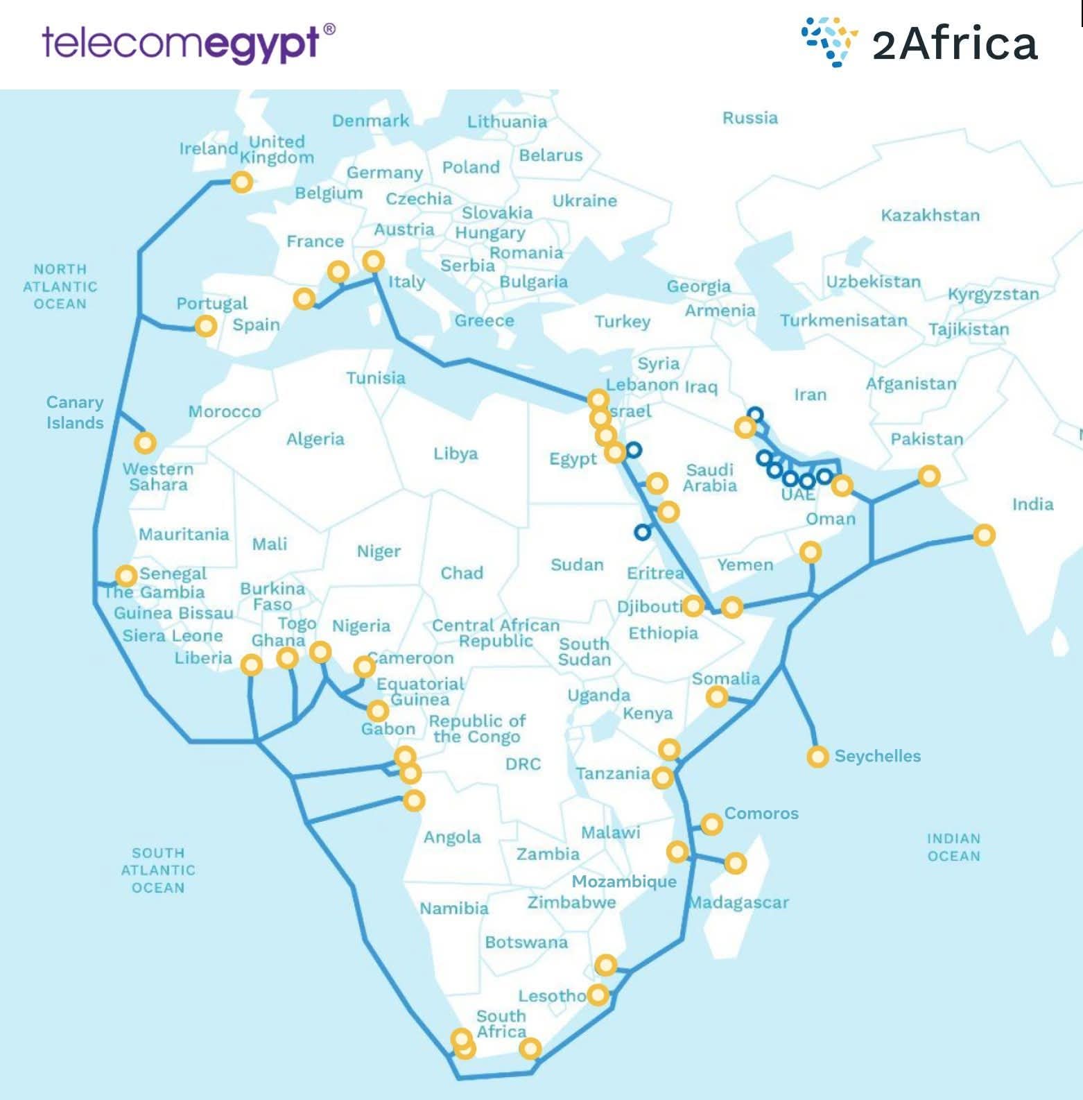 أعلنت الشركة المصرية للاتصالات اكتمال البنية التحتية الرئيسية للكابل البحري 2Africa الذي يضع معياراً جديداً للربط البحري عالمياً