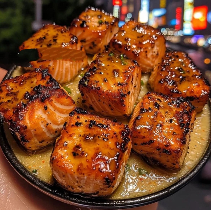 مطبخ الكنانة قطع سلمون بصوص العسل والثوم مع صلصة التفاح