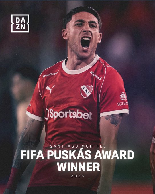 سانتياغو مونتيل يتوج بجائزة بوشكاش لأجمل هدف في العالم لعام 2025