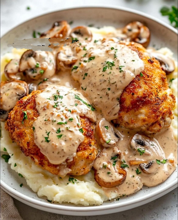 مطبخ الكنانة دجاج كرسبي بصوص المشروم مع بطاطس ماش