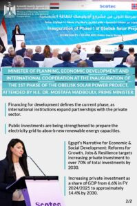 إنفوجرافيك وزيرة التخطيط والتنمية الاقتصادية والتعاون الدولي خلال افتتاح المرحلة الأولى من مشروع أوبيليسك للطاقة الشمسية