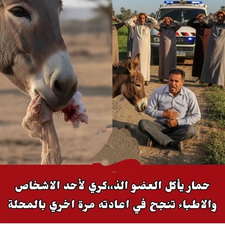 حمار يقطع العضو الذكري بأسنانه لمزارع وأطباء المحلة يعيدونه بمعجزة