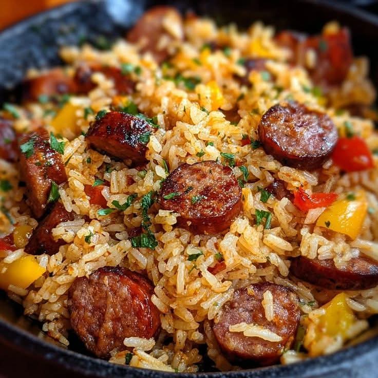 مطبخ الكنانة طبق الأرز والنقانق بالكاجون (Cajun Sausage and Rice Skillet) 