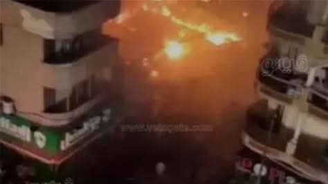 حريق هائل في محل أسماك شهير في ميدان الساعة بالطالبية امتد إلى محال أخرى