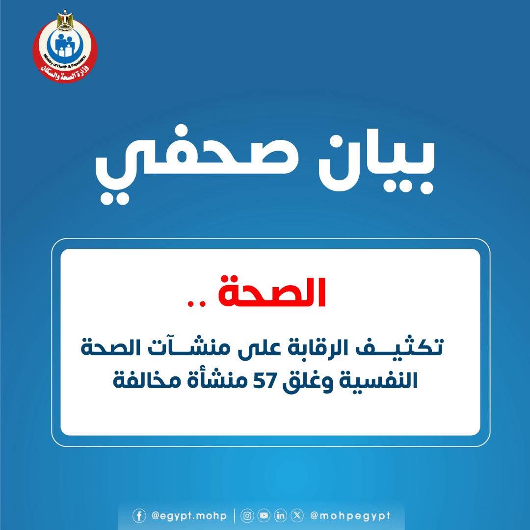 الصحة»: تكثيف الرقابة على منشآت الصحة النفسية وغلق 57 منشأة مخالفة