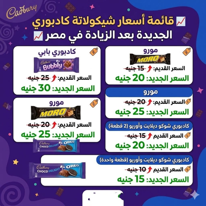  شيكولاتة كادبوري بعد رفع الأسعار في الأسواق