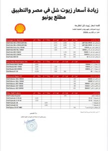 القائمة الجديدة لشل بعد رفع أسعار زيوت السيارات اعتباراً من اول يونيو