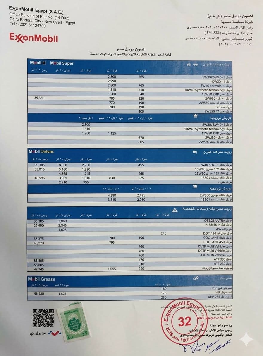 موبيل تقرر زيادة أسعار زيوت السيارات من اول يونيو 2026